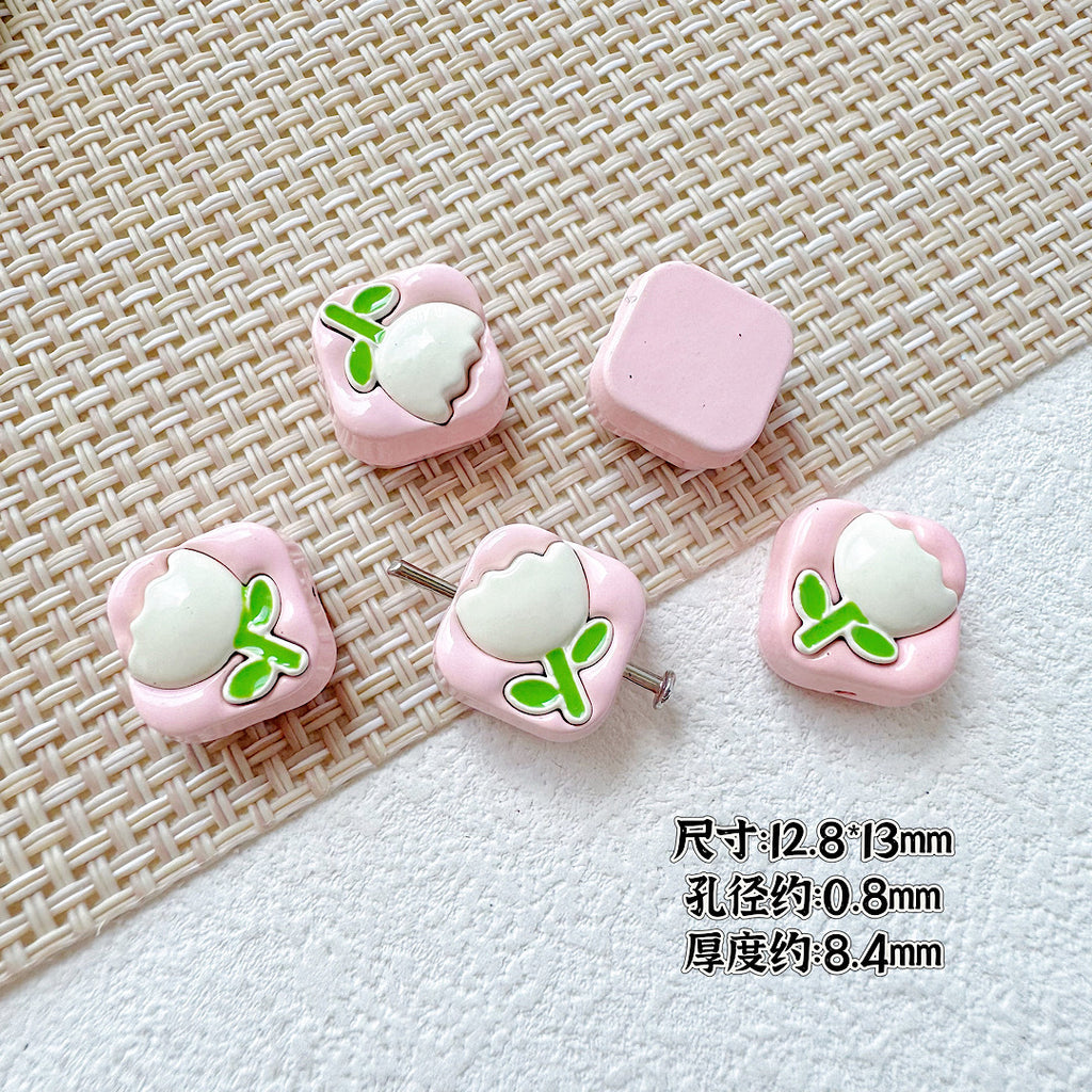 Tulip Square Heart Metal Beads 12mm Glossy Enamel Alloy 10pcs 2