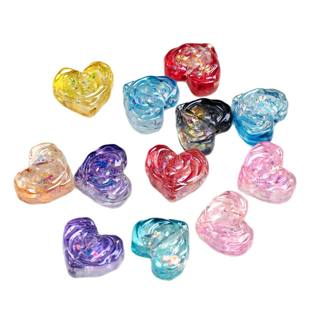 Rose Pattern Heart Resin Beads 20mm Multicolor 10pcs 5