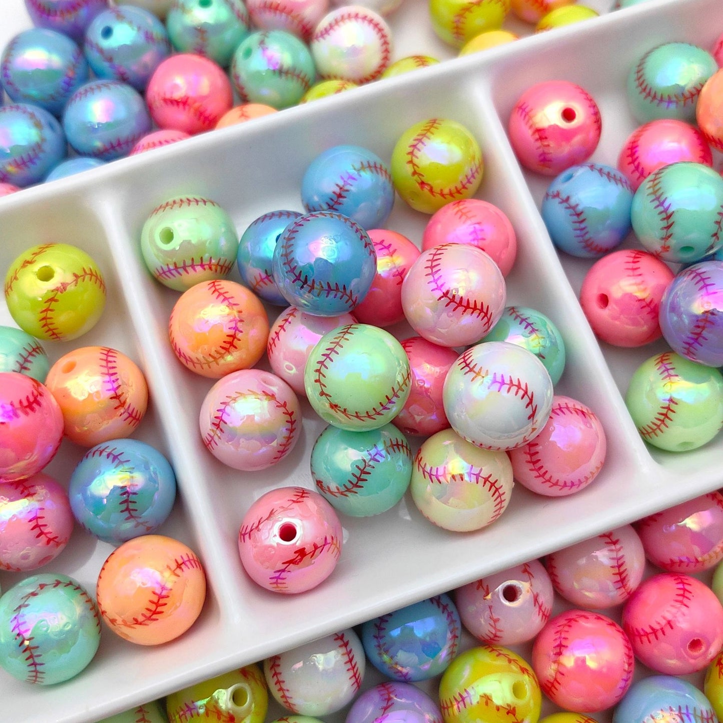 Plating Round Acrylic Beads 16mm UV Tennis Design 100pcs 13