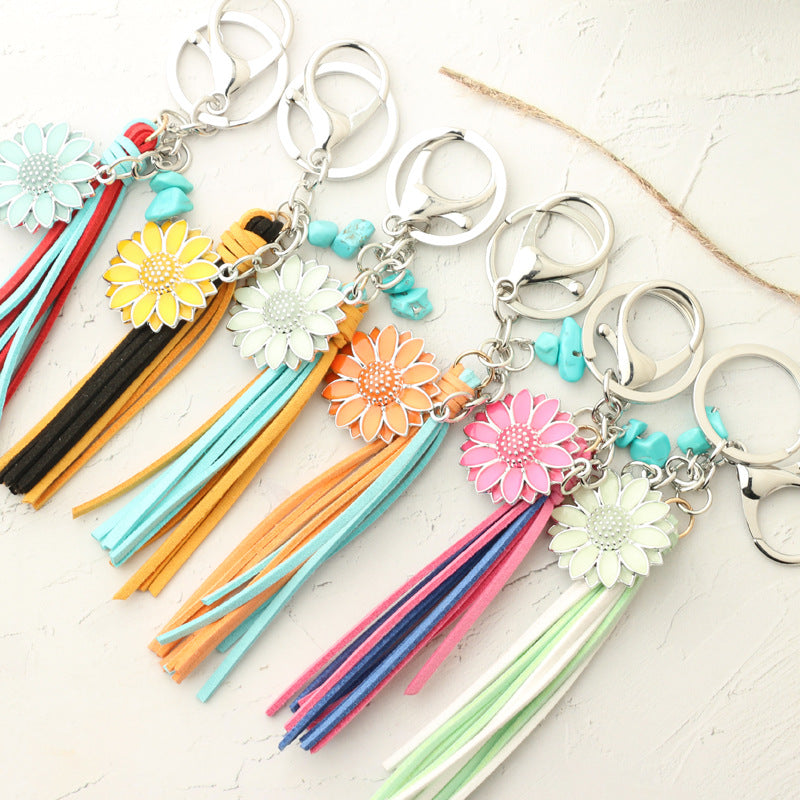 Western Glow in the Dark Ox Skull Keychain Metal Turquoise Tassel 3