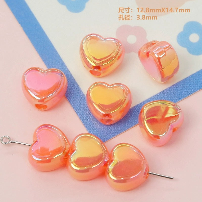 Milky Candy Heart Acrylic Flat Beads 14mm Double Layer 10pcs 9