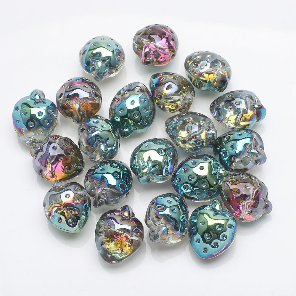 Electroplated Strawberry Glass Beads 13x16mm Iridescent 10pcs 12