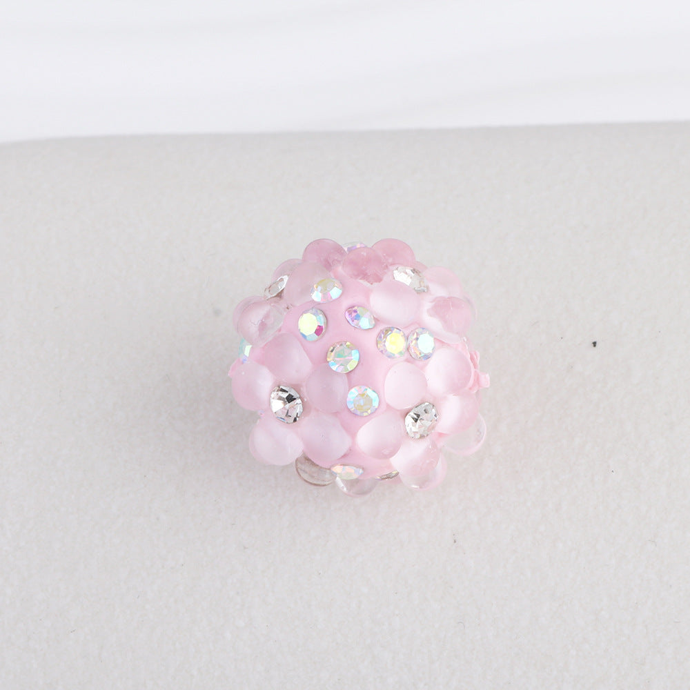 Flower Pattern Rhinestone Bubblegum Beads 15mm Polymer Clay 10pcs 10