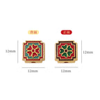 Square Metal Beads 12mm Cloisonne Red Green Enamel Clovers 10pcs 2