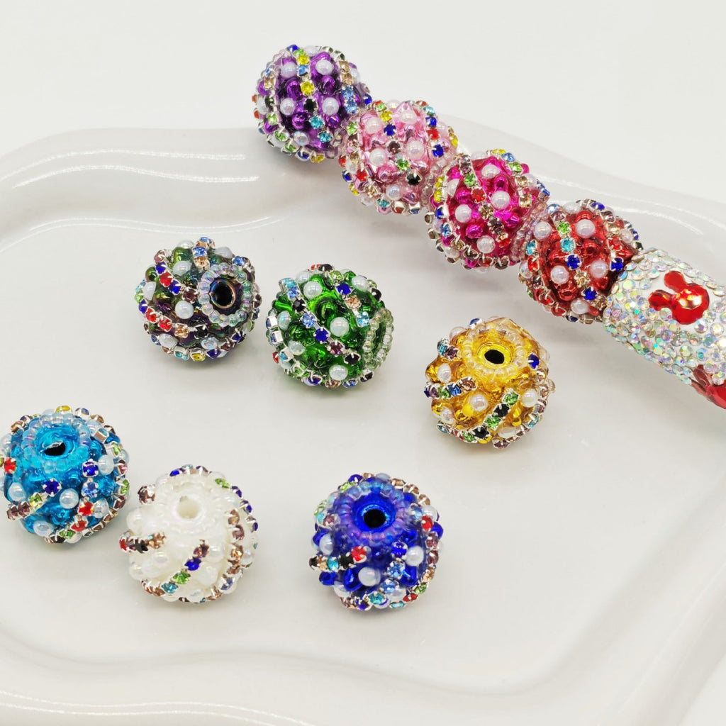 Wavy Rhinestone Beads 18mm Bubblegum Acrylic Multicolor 4pcs 3