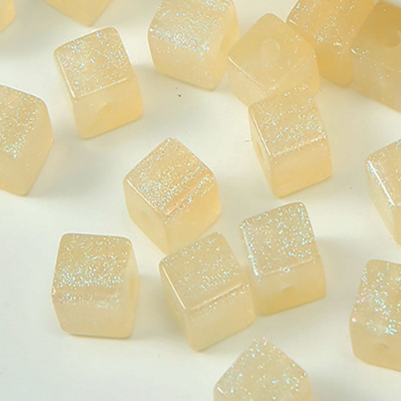 Opal Glitter Square Resin Beads 8mm Pearlescent Shimmer 10pcs 11