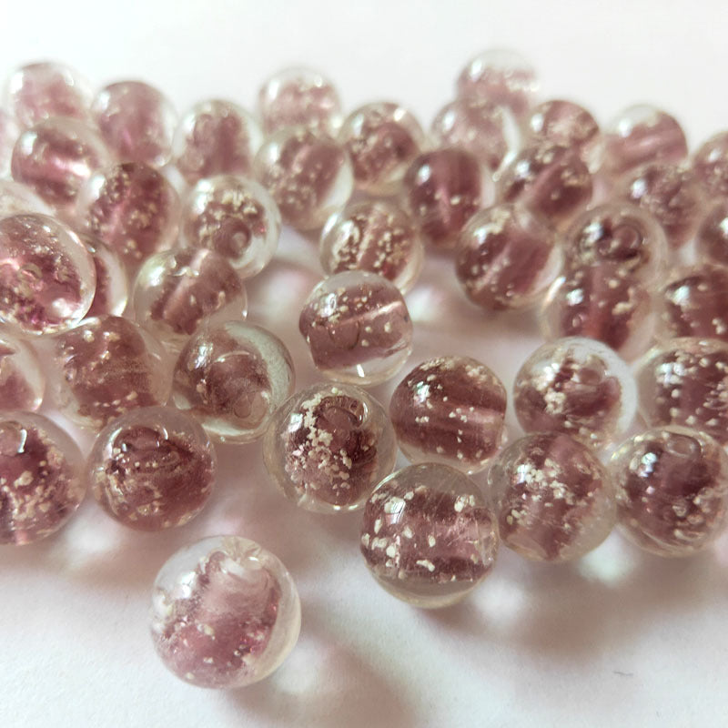 Handmade Painted Glass Beads 8/10/12mm Luminous Silvery Speckles 10pcs 10