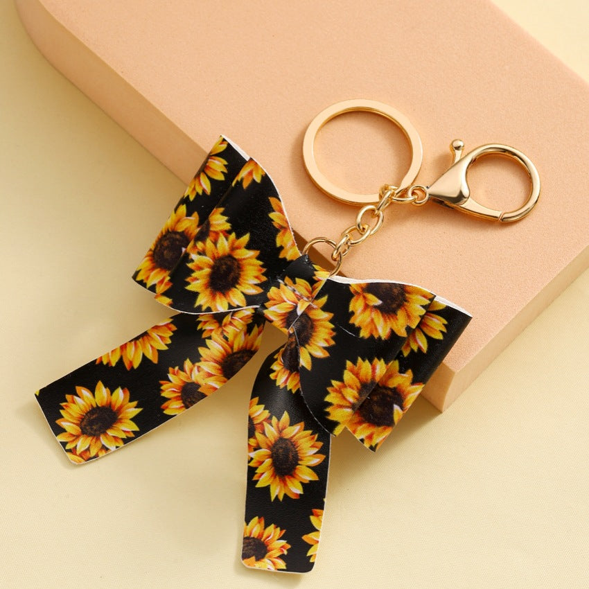 Elegant Bow PU Leather Keychains 15cm Colorful Printed 2pcs 4