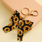 Elegant Bow PU Leather Keychains 15cm Colorful Printed 2pcs 4