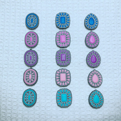 Silicone Focal Beads Multi Color Gemstone Elliptical Gemstone Blue 20pcs