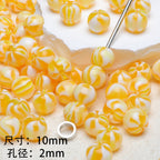 Japanese Candy Striped Resin Beads 10mm Glossy Yellow White 30pcs 6
