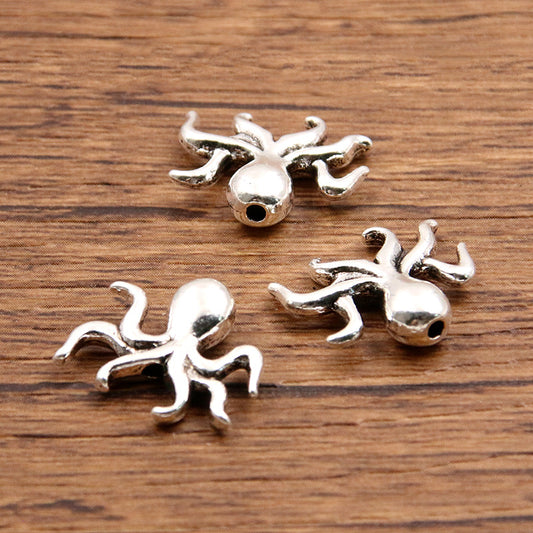 Octopus Metal Beads 14mm Antique Silver Tone 100pcs 2