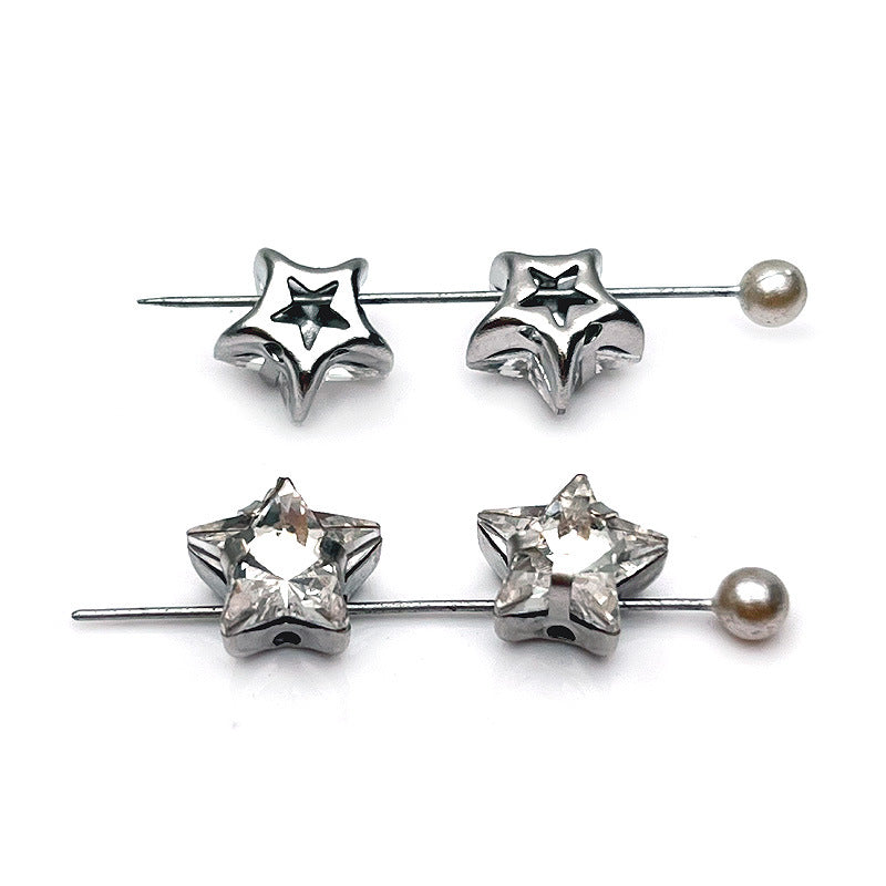 Electroplated Pentagram Glass Beads 10mm Silver White Star Cutouts 50pcs 5