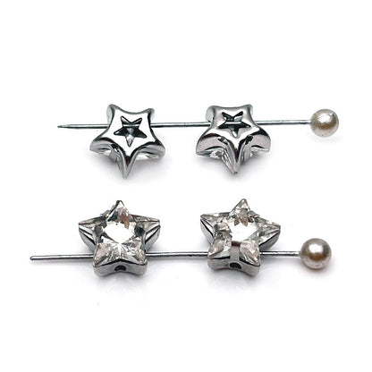 Electroplated Pentagram Glass Beads 10mm Silver White Star Cutouts 50pcs 5