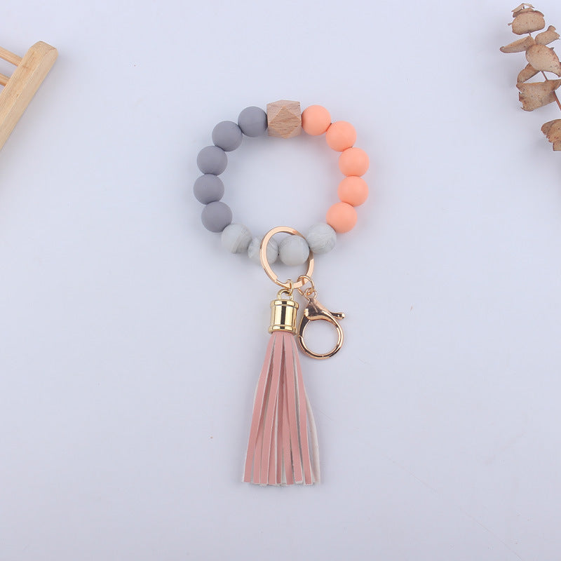 Leopard Print Silicone Bead Tassel Wristlet Keychain 10