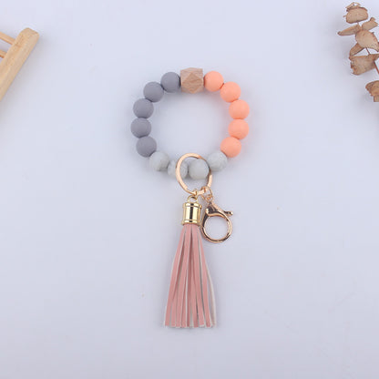 Leopard Print Silicone Bead Tassel Wristlet Keychain 10