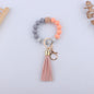 Leopard Print Silicone Bead Tassel Wristlet Keychain 10