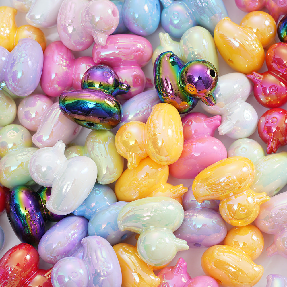 Plating Duck Acrylic Beads 22mm Glossy Iridescent 10pcs 4
