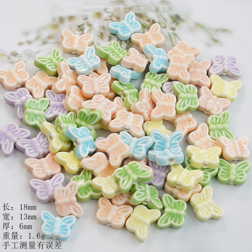 Colorful Butterfly Ceramic Beads 18mm Pastel Glazed 10pcs 2
