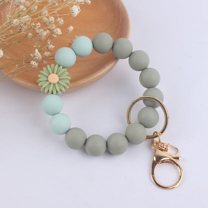 Silicone Beaded Daisy Rose Wristlet Keychain with Gold Clasp 12