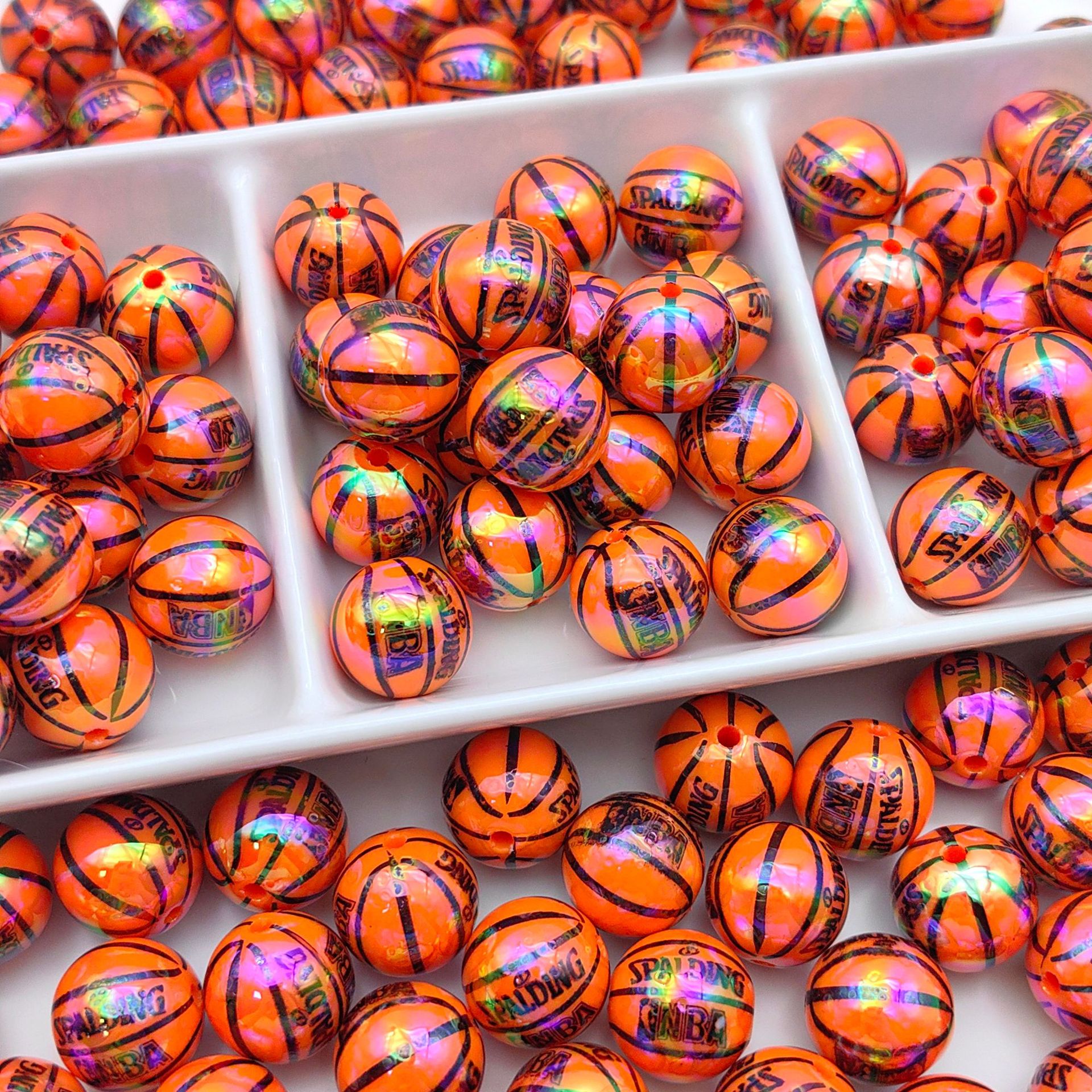 Plating Basketball Acrylic Beads 16mm Glossy UV Coated 20pcs