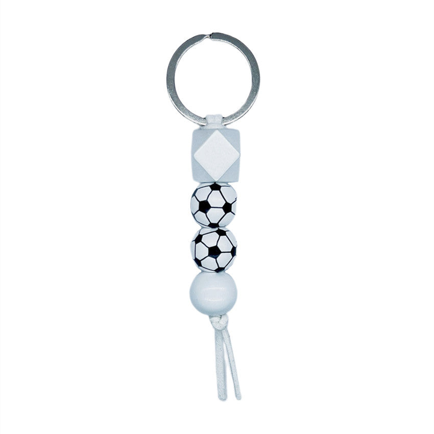 Wooden Sports Ball Beaded Keychain Colorful Handmade Design 5
