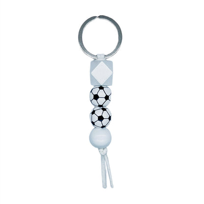 Wooden Sports Ball Beaded Keychain Colorful Handmade Design 5