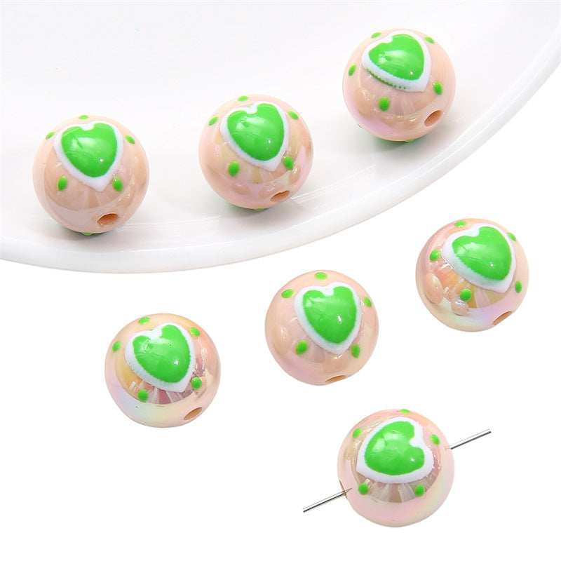Painted Heart Acrylic Beads 16mm Glossy Bold Colors 4pcs 6