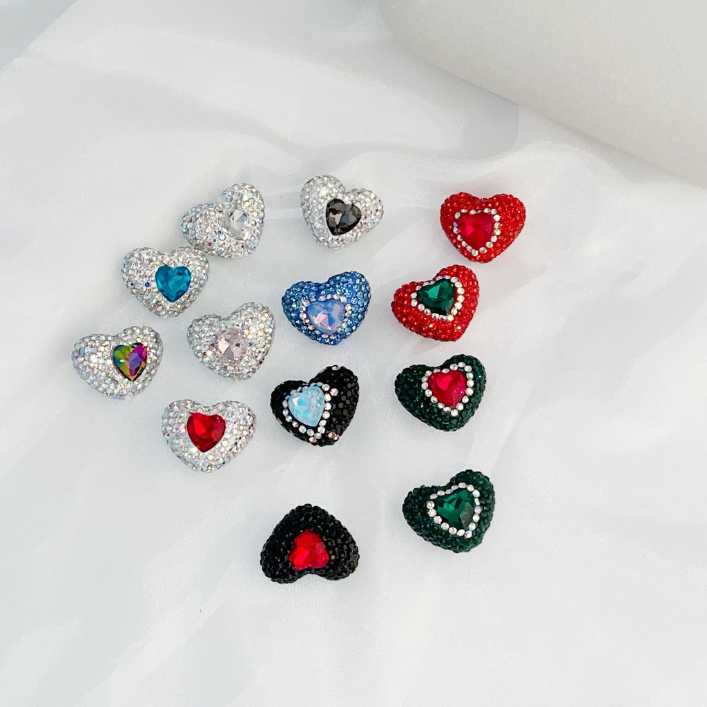 Rhinestone Heart Clay Beads 24mm Colorful Sparkling 6pcs 3