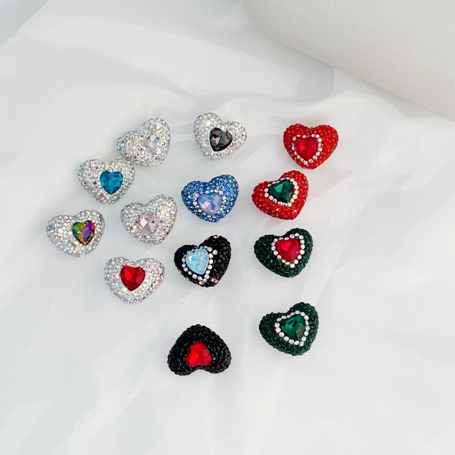 Rhinestone Heart Clay Beads 24mm Colorful Sparkling 6pcs 3