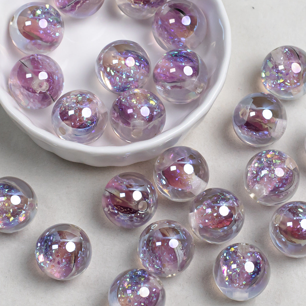 Glitter Resin Beads 16mm Round Clear Light Color 10pcs 9