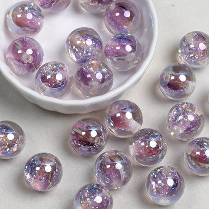 Glitter Resin Beads 16mm Round Clear Light Color 10pcs 9