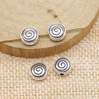 Flat Metal Beads 8mm Spiral Threaded Pattern Antique Silver Tone 50pcs 2