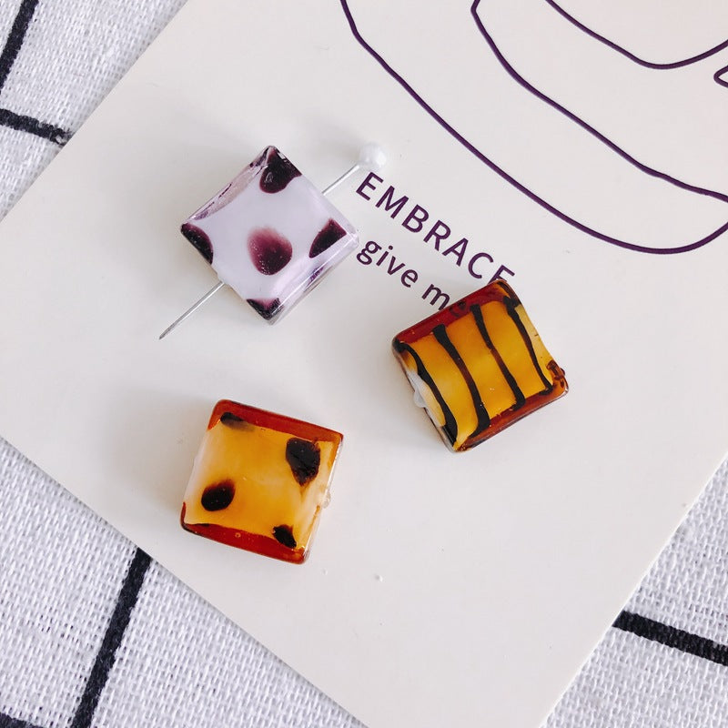 Lampwork Glass Beads Cube 16mm Vintage Cow and Zebra Pattern 10pcs