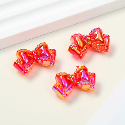 Transparent Ribbon Double Bow Acrylic Beads 15x25mm UV Plated 10pcs 8