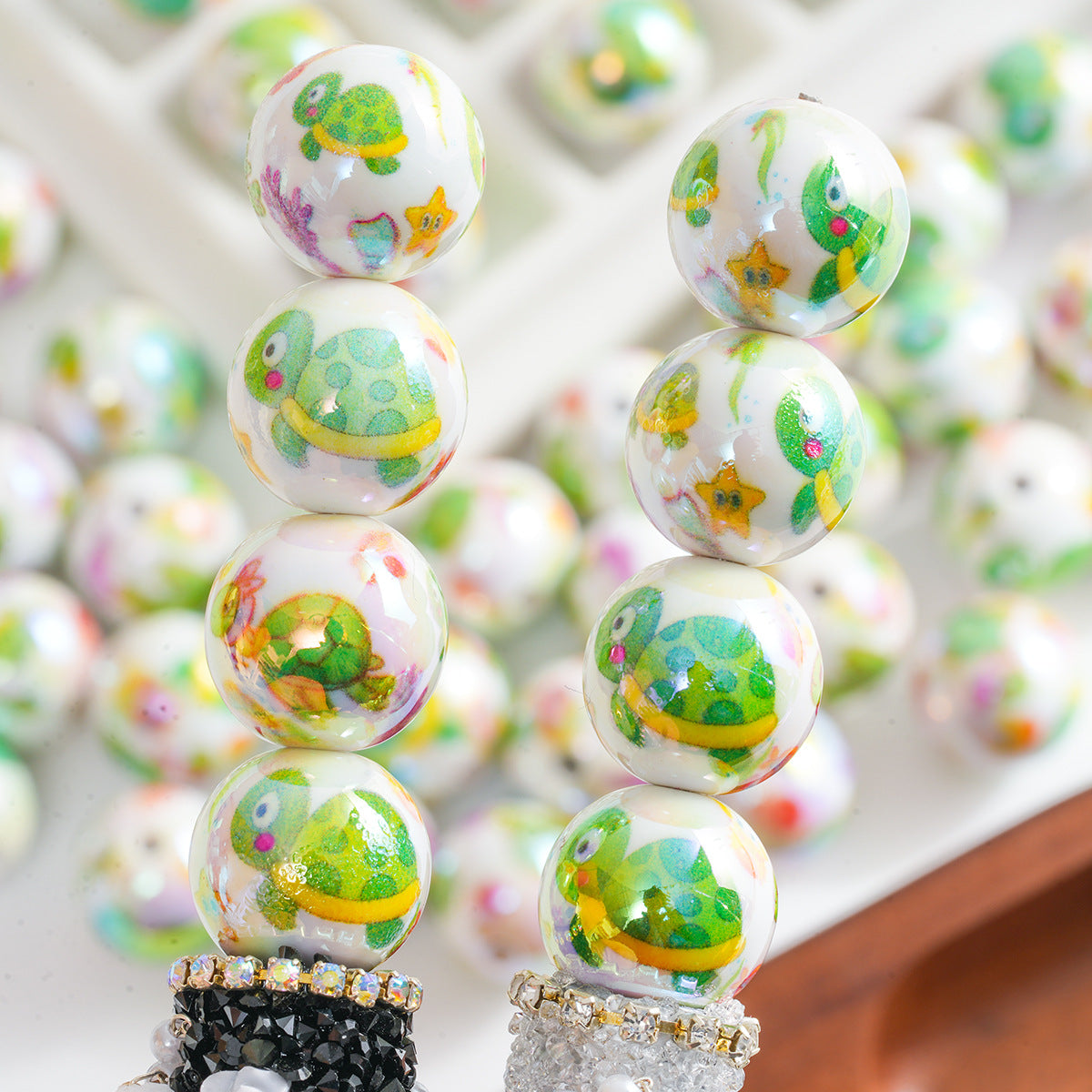 Plating Turtle Pattern Acrylic Beads 16mm Green 10pcs 3