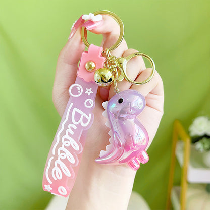 Acrylic Gradient Luminous Dinosaur Keychain with Bell Charm 6