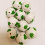 Printed Bubblegum Beads 20mm St. Patrick's Day Shamrock Pattern 10pcs