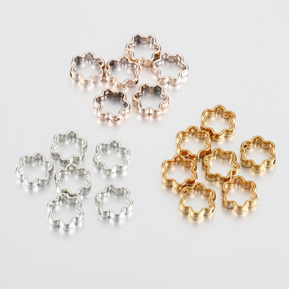 Hollow Six Petal Flower CCB Plastic Beads 12mm Metallic Tones 100pcs 4