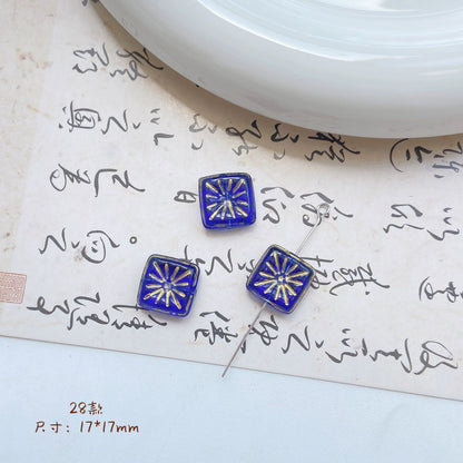 Lampwork Glass Beads Square 17mm Gilded Fireworks Pattern 10pcs 13