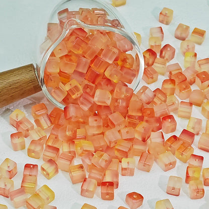 Transparent Sugar Cube Glass Beads 7mm Frosted Pastel 50pcs 17