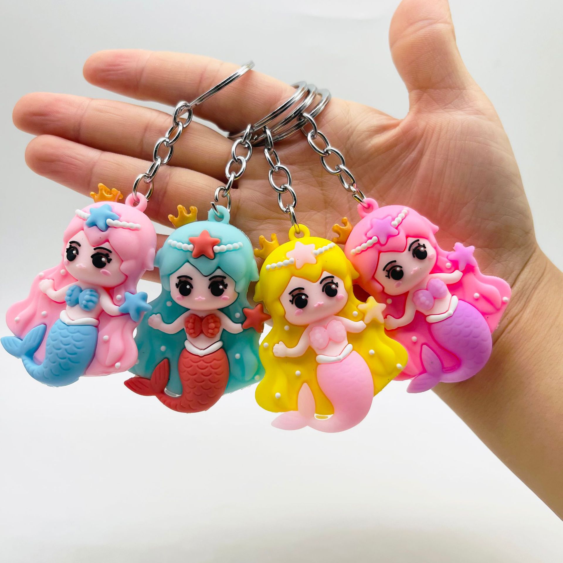 Soft Rubber Mermaid Keychain Pastel Colors Starfish Charm