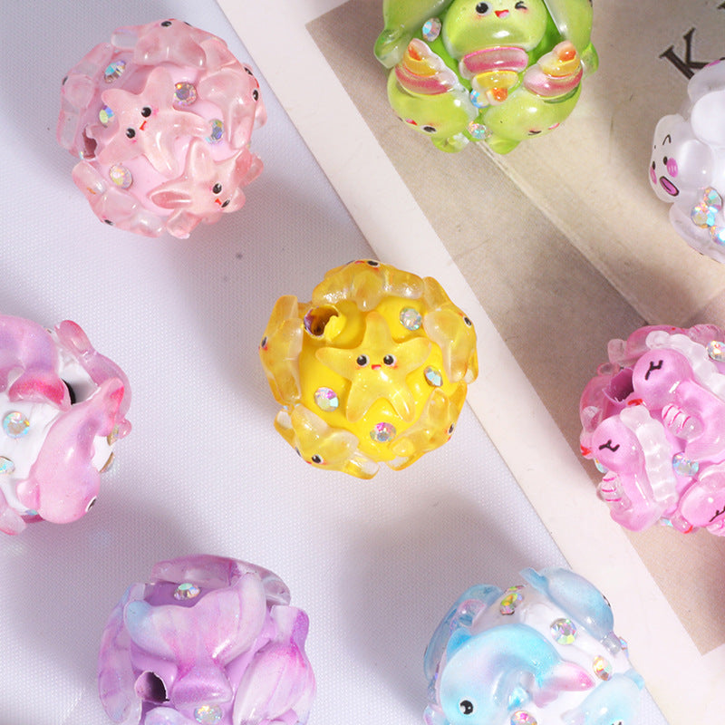 Embellished Bubblegum Beads 20mm Cartoon Animal Resin Rhinestone 4pcs 3