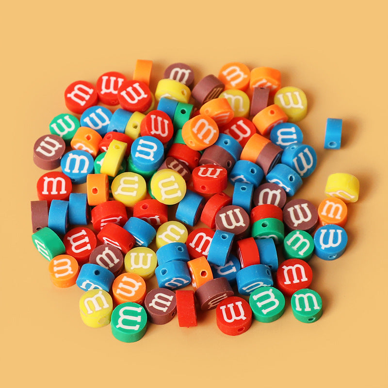Flat Clay Beads 9mm M&M's Candy Inspired Mixed Colors 100pcs 3