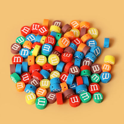 Flat Clay Beads 9mm M&M's Candy Inspired Mixed Colors 100pcs 3