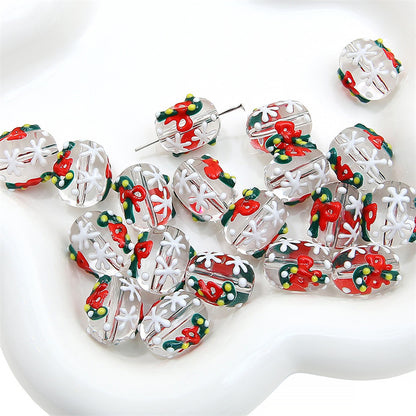 Hand Painted Transparent Glass Beads 14mm Christmas Motifs 10pcs 10