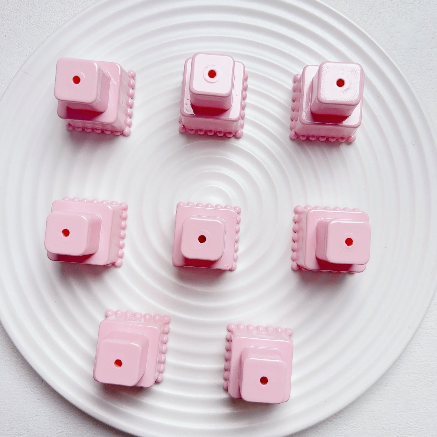 Painted Square Round Acrylic Beads 31mm 35mm Macaron Cake Double Layer 5pcs 9