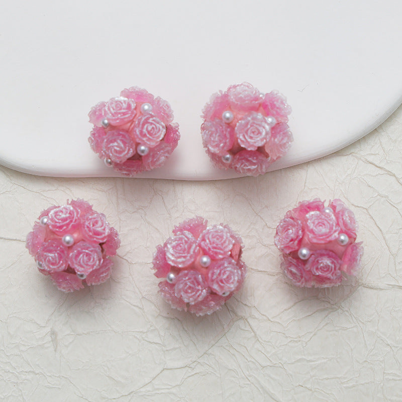 Embellished Flower Cluster Clay Beads 20mm Gradient Rose 10pcs 23