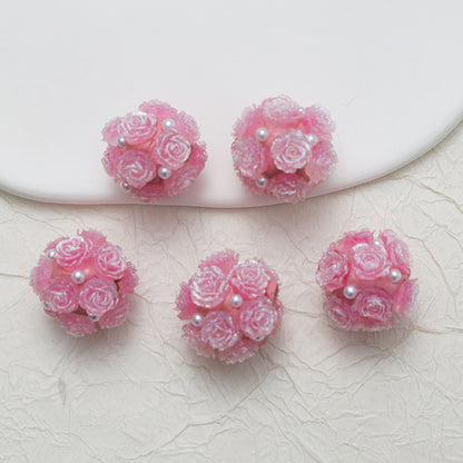 Embellished Flower Cluster Clay Beads 20mm Gradient Rose 10pcs 23