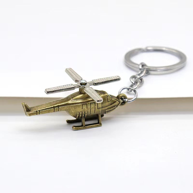 Vintage Alloy Helicopter Keychain Antique Bronze Tone Rotor Detail 6